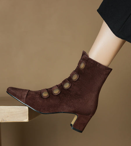 Women’s Retro Suede Chunky-Heel Side-Zip Ankle Boots