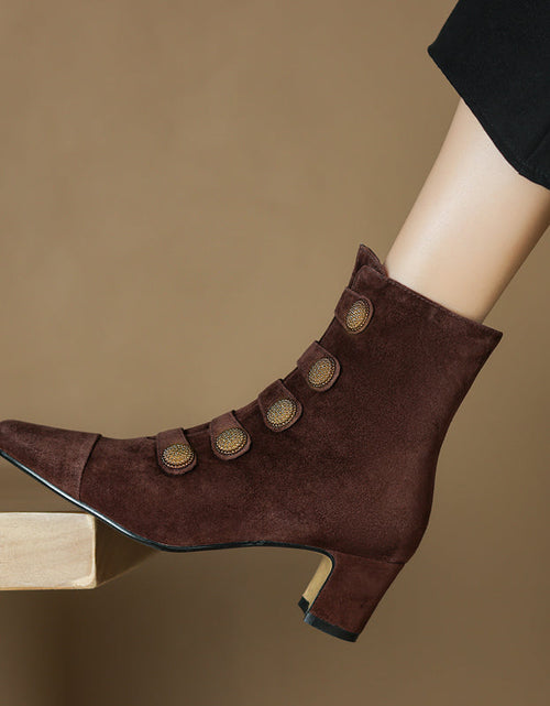 Load image into Gallery viewer, Women’s Retro Suede Chunky-Heel Side-Zip Ankle Boots
