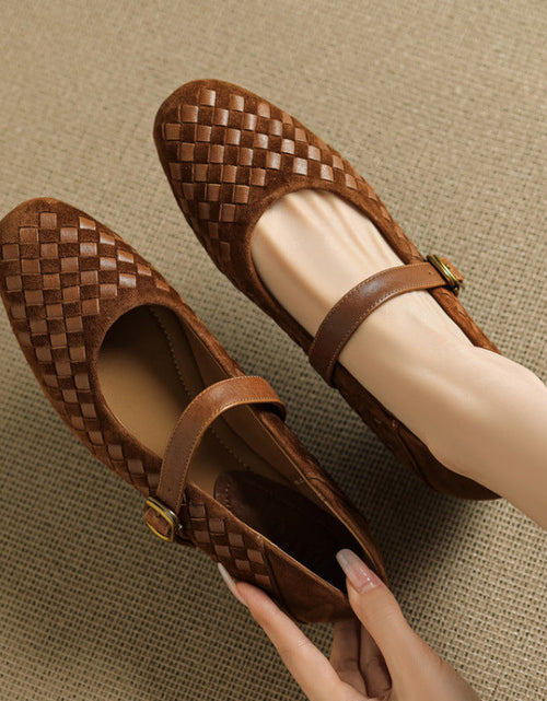 Load image into Gallery viewer, Women's Sheepskin Mary Jane Shoes – Single Strap Round Toe Flat Leather Shoes
