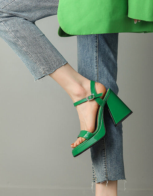 Load image into Gallery viewer, Women's Round Toe Chunky Heel Sandals – Buckle Strap Block Heel
