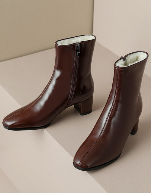 Load image into Gallery viewer, Women’s Short Fur Snow Boots – Chunky Mid-Heel Cotton Winter Boots
