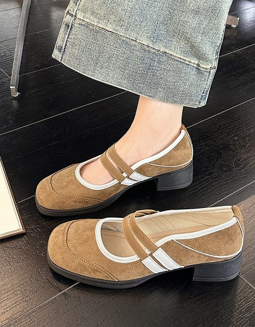 Load image into Gallery viewer, Women's Retro Color-Block Mary Jane Flats – Double-Strap Chunky Heel Peep-Toe Casual Shoes
