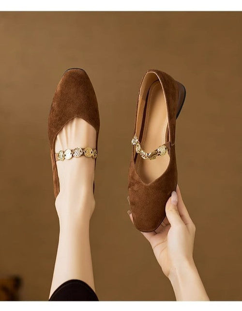 Load image into Gallery viewer, French Retro Square-Toe Suede Pumps – Women’s Low-Cut Autumn Style
