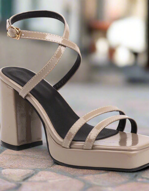Load image into Gallery viewer, Square-Toe Buckle Strap High Heels – Elegant Thin-Strap Summer Block Heels
