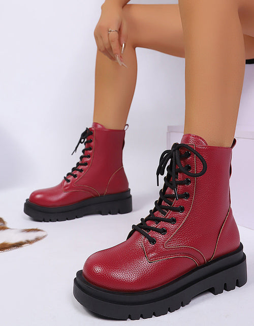 Load image into Gallery viewer, Women’s Plus Size Chunky Sole Lace-Up Ankle Boots
