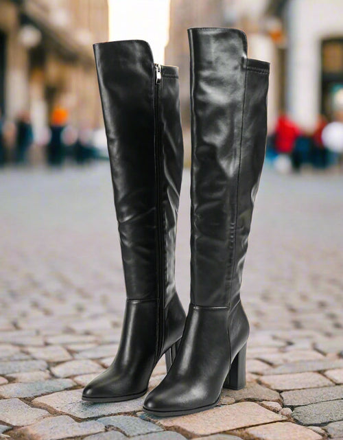 Load image into Gallery viewer, Pointed Toe Chunky-Heel Knee-High Boots – Knee High Leather Boots
