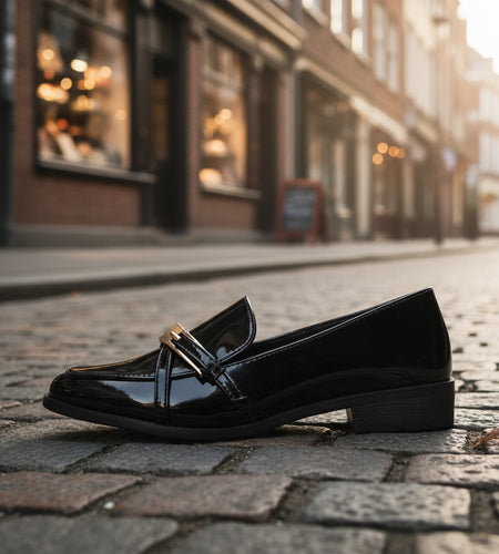 Women’s Patent Leather Square Toe Loafers | Low Heel Slip-On Flats