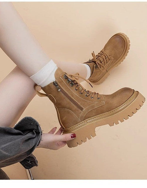 Load image into Gallery viewer, Women's Retro Chunky Heel Mid-Calf Martin Boots – Side Zipper
