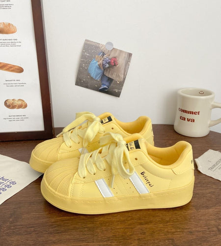Women's Shell Toe Casual Sneakers – PU Leather Lace-Up Low-Top Trainers