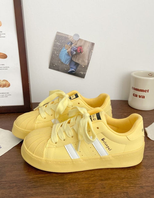 Load image into Gallery viewer, Women's Shell Toe Casual Sneakers – PU Leather Lace-Up Low-Top Trainers
