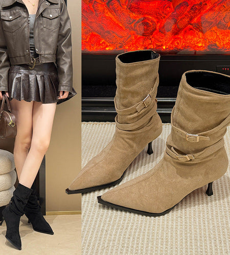 Pointed-Toe Suede Stiletto Ankle Boots Women