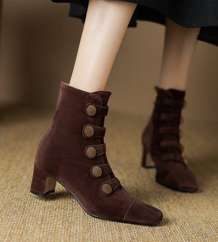 Women’s Retro Suede Chunky-Heel Side-Zip Ankle Boots