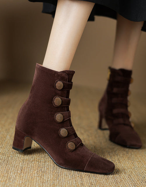 Load image into Gallery viewer, Women’s Retro Suede Chunky-Heel Side-Zip Ankle Boots

