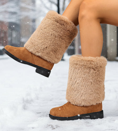 Women’s Chunky Heel Snow Boots – Warm Winter Anti-Slip Ankle Boots