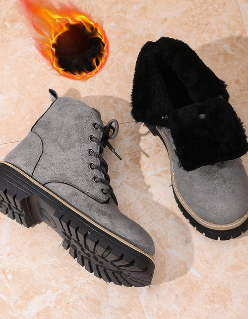 Load image into Gallery viewer, Women’s Lace-Up Suede Fleece-Lined Ankle Boots | Cozy Winter Boots
