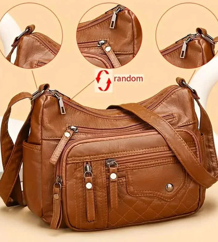 Fashion Multi Zipper Crossbody Bag, Soft Vegan Leather Shoulder Bag, Women's Multi Pockets Handbag Purse