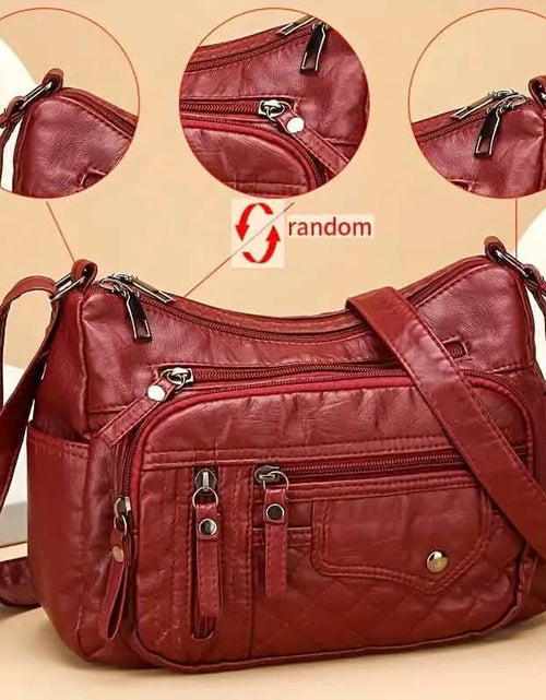 Load image into Gallery viewer, Fashion Multi Zipper Crossbody Bag, Soft Vegan Leather Shoulder Bag, Women's Multi Pockets Handbag Purse

