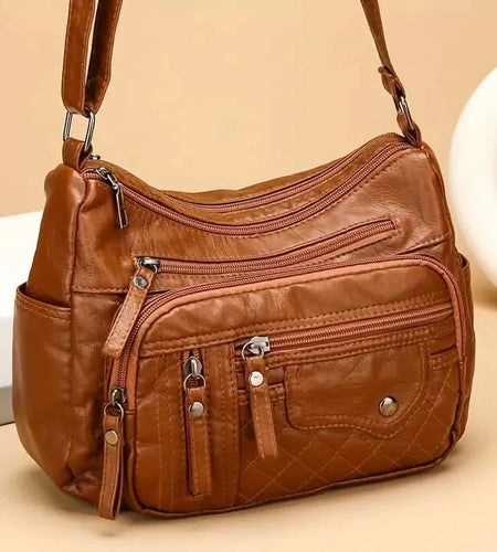 Fashion Multi Zipper Crossbody Bag, Soft Vegan Leather Shoulder Bag, Women's Multi Pockets Handbag Purse