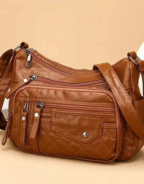 Load image into Gallery viewer, Fashion Multi Zipper Crossbody Bag, Soft Vegan Leather Shoulder Bag, Women's Multi Pockets Handbag Purse
