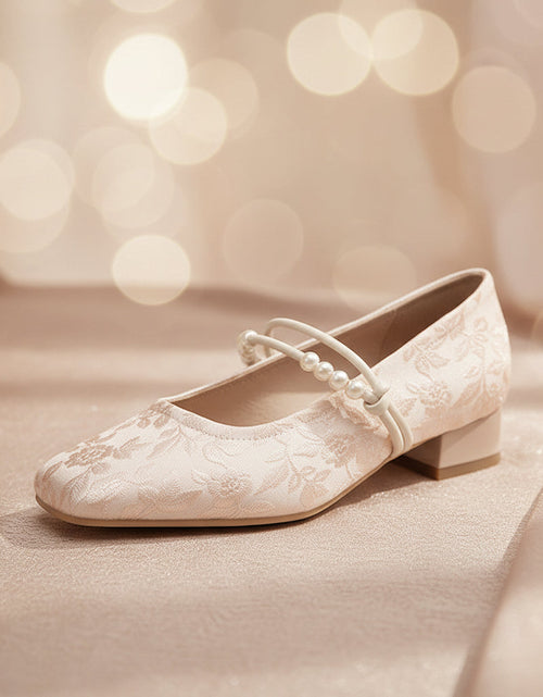 Load image into Gallery viewer, Women's Chinese-Style Satin Square-Toe Slip-On Flats – Beaded Buckle Low-Heel Shoes
