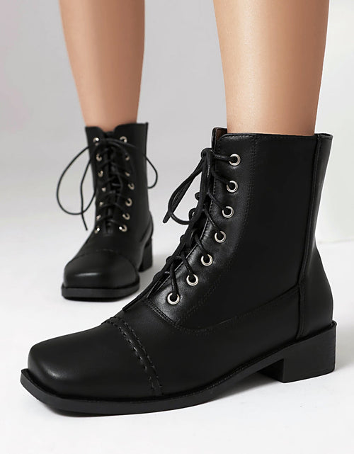 Load image into Gallery viewer, Women’s Lace-Up Square Toe Motorcycle Boots – Comfortable Outdoor Riding Boots
