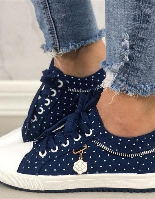 Load image into Gallery viewer, Floral Embroidered Polka Dot Print Sneakers — Women’s Casual Canvas Shoes
