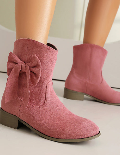 Load image into Gallery viewer, Women’s Low Heel Suede Bow Boots | Large Size Casual Winter Ankle Boots
