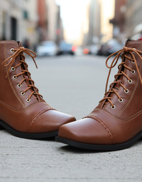 Load image into Gallery viewer, Women’s Lace-Up Square Toe Motorcycle Boots – Comfortable Outdoor Riding Boots
