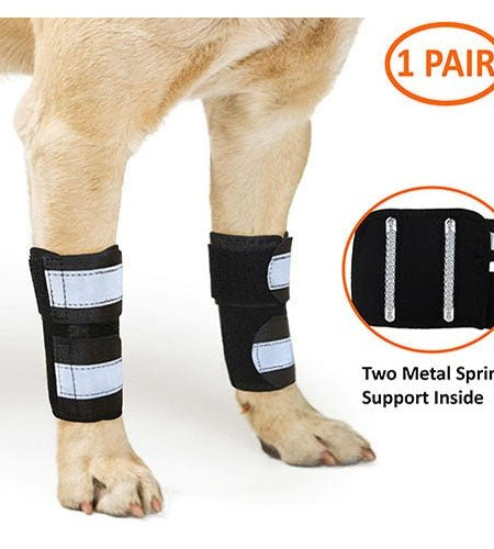 NeoAlly Dog Front Leg Brace with Reflective Straps - Metal Spring Inserts for Carpal Support (Pair)