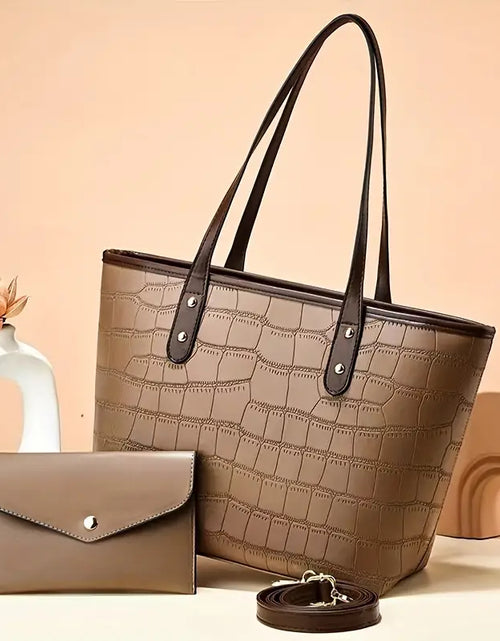 Load image into Gallery viewer, Crocodile Embossed Tote Bag Set with Clutch Purse
