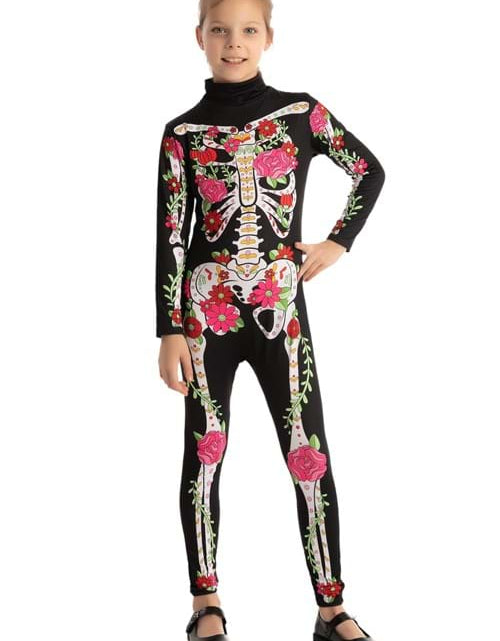 Load image into Gallery viewer, RAISEVERN Floral Skeleton Glow in Dark Jumpsuit Bodysuit Halloween 7-8 Years
