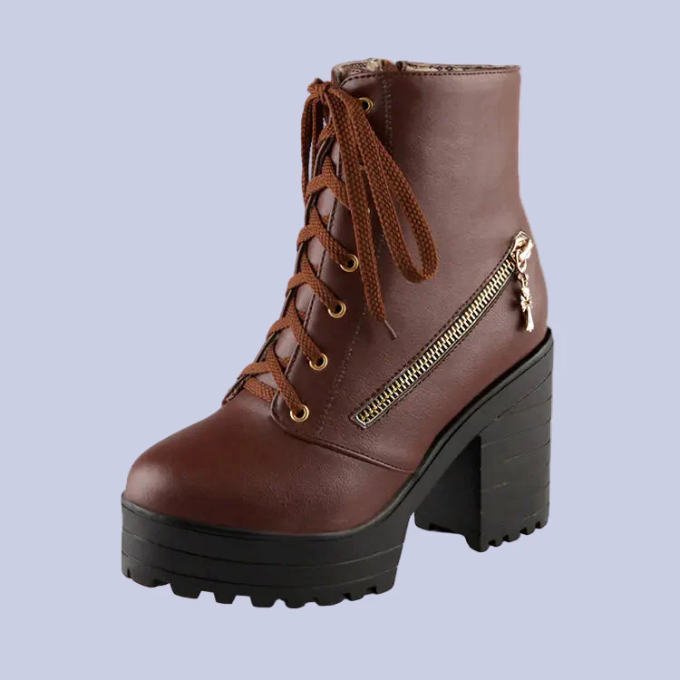 Women's Vintage Martin Ankle Boots with Chunky Heels