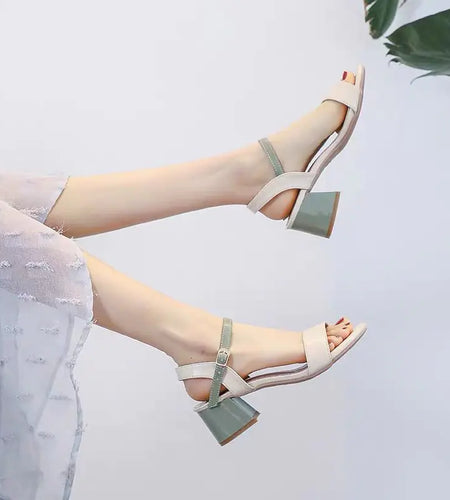 Mid-Heel Chunky Buckle Roman High Heels