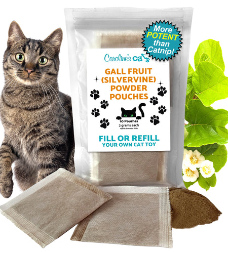 Caroline's Cats Silvervine Powder Packets for Cat Toys - Gall Fruit Refill Pouches More Potent Than Catnip Replacements for Flapping Bird, Flopping Fish, and More