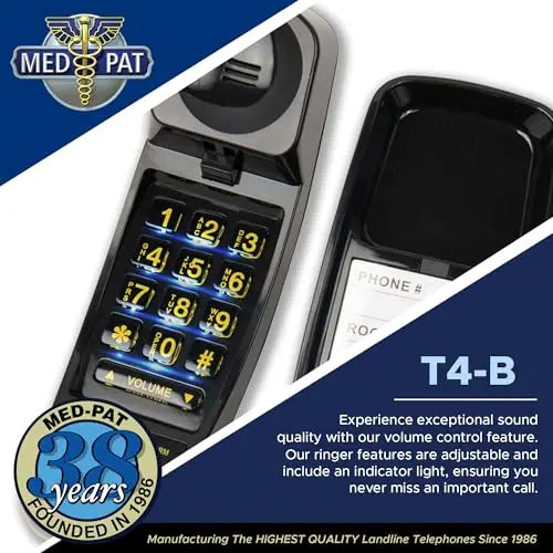 Load image into Gallery viewer, Med-Pat T-4 Trimline Telephone — Corded Amplified Phone, Wall-Mountable &amp; Hearing Aid Compatible for Seniors
