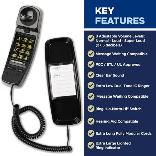 Load image into Gallery viewer, Med-Pat T-4 Trimline Telephone — Corded Amplified Phone, Wall-Mountable &amp; Hearing Aid Compatible for Seniors
