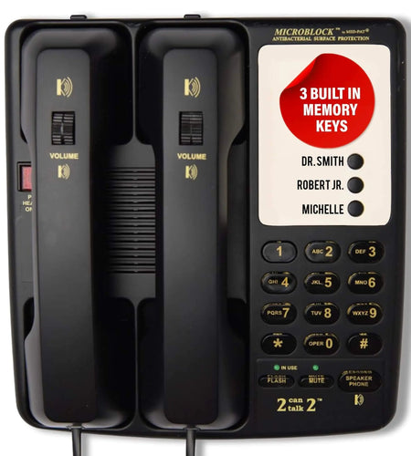 Med-Pat D2200 "2 Can Talk 2" Telephone | Dual Handset Landline Phone with Memory Keys & Enhanced Volume