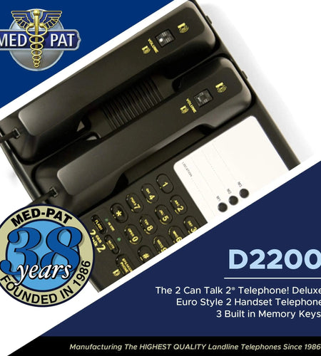 Med-Pat D2200 "2 Can Talk 2" Telephone | Dual Handset Landline Phone with Memory Keys & Enhanced Volume