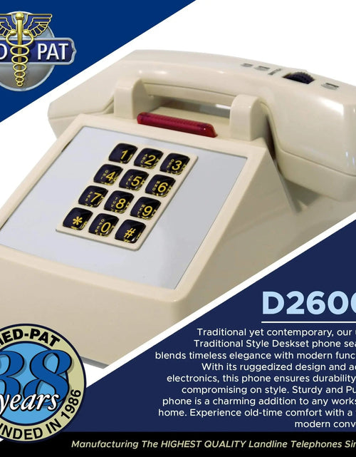Load image into Gallery viewer, Med-Pat D2600C Retro Corded Desk Phone – Beige Analog Landline with Volume &amp; Hearing Aid Support
