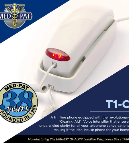 Med-Pat T1C Sleek Trimline Corded Telephone – Dove Gray | Wall-Mountable, Hearing Aid Compatible, Ring/In-Use Light