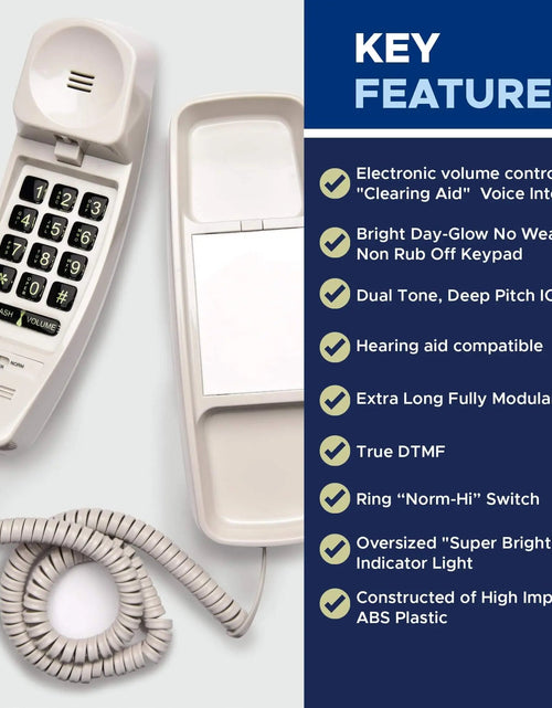 Load image into Gallery viewer, Med-Pat T1C Sleek Trimline Corded Telephone – Dove Gray | Wall-Mountable, Hearing Aid Compatible, Ring/In-Use Light
