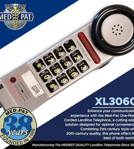 Med-Pat XL3060 Pewter Landline Phone – Volume Boost, Visual Ring Light, Hearing Aid Compatible