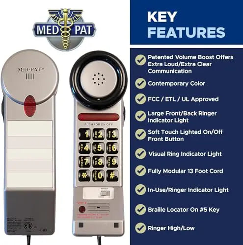 Load image into Gallery viewer, Med-Pat XL3060 Pewter Landline Phone – Volume Boost, Visual Ring Light, Hearing Aid Compatible
