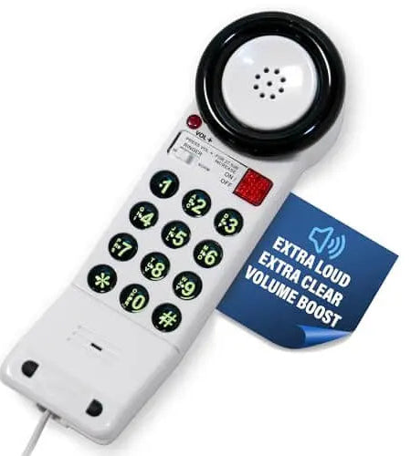 Med-Pat XL88Q One-Piece Phone – Extra-Loud Volume, Visual Ring, Water-Resistant, Hearing Aid Compatible