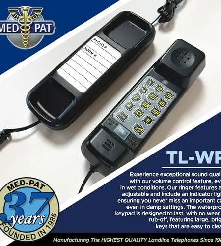 Med-Pat TL-WP Waterproof Trimline Phone – Perfect for Bathrooms, Kitchens, Outdoors