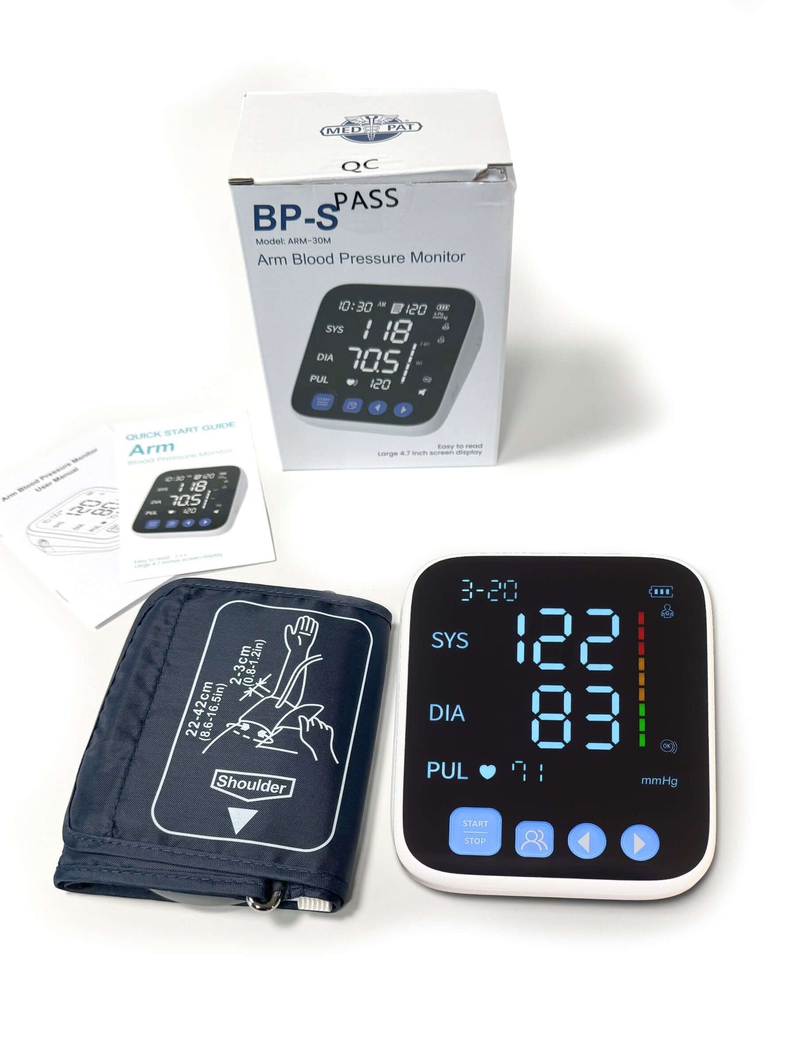 Med-Pat BP-S Arm Blood Pressure Monitor – FDA Cleared, Easy-to-Read Display & One-Touch Operation