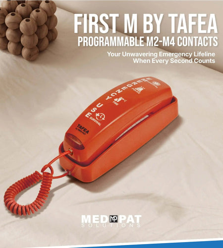 FIRST M by TAFEA Emergency Phone | One-Button 911 Dialer, Programmable M2–M4, Hands-Free Listening, Loud Ringer – Ideal for Homes, Gyms, Hospitals, Hotels & Public Spaces
