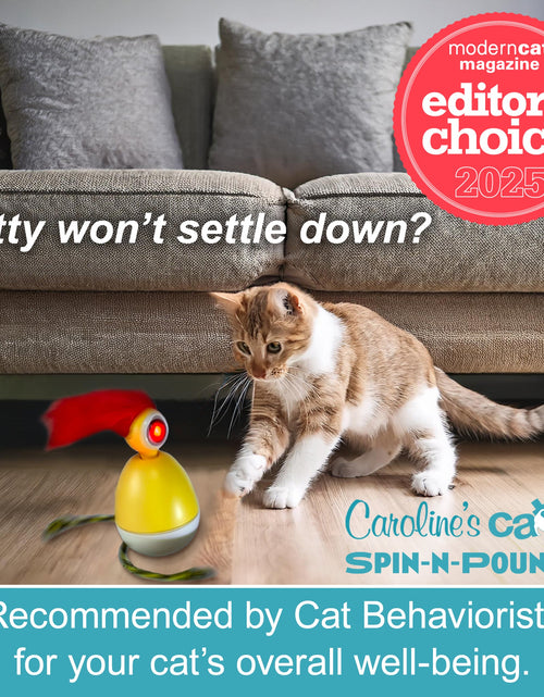 Load image into Gallery viewer, Caroline's Cats Spin-N-Pounce Rechargeable Automatic Interactive Indoor Dancing Cat Toy; Touch Sensor &amp; Auto Shut Off, 360° Rotation, Silent Motor, LED Light, Simulates Prey for Hunting &amp; Exercise
