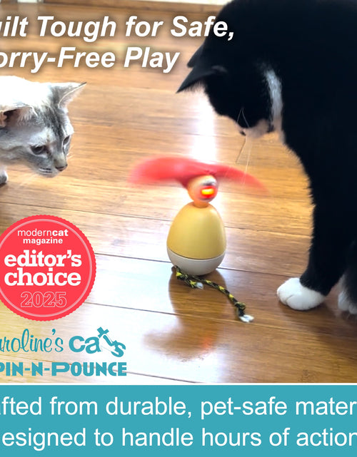 Load image into Gallery viewer, Caroline's Cats Spin-N-Pounce Rechargeable Automatic Interactive Indoor Dancing Cat Toy; Touch Sensor &amp; Auto Shut Off, 360° Rotation, Silent Motor, LED Light, Simulates Prey for Hunting &amp; Exercise
