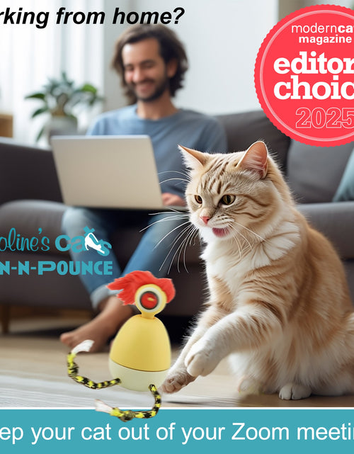 Load image into Gallery viewer, Caroline's Cats Spin-N-Pounce Rechargeable Automatic Interactive Indoor Dancing Cat Toy; Touch Sensor &amp; Auto Shut Off, 360° Rotation, Silent Motor, LED Light, Simulates Prey for Hunting &amp; Exercise
